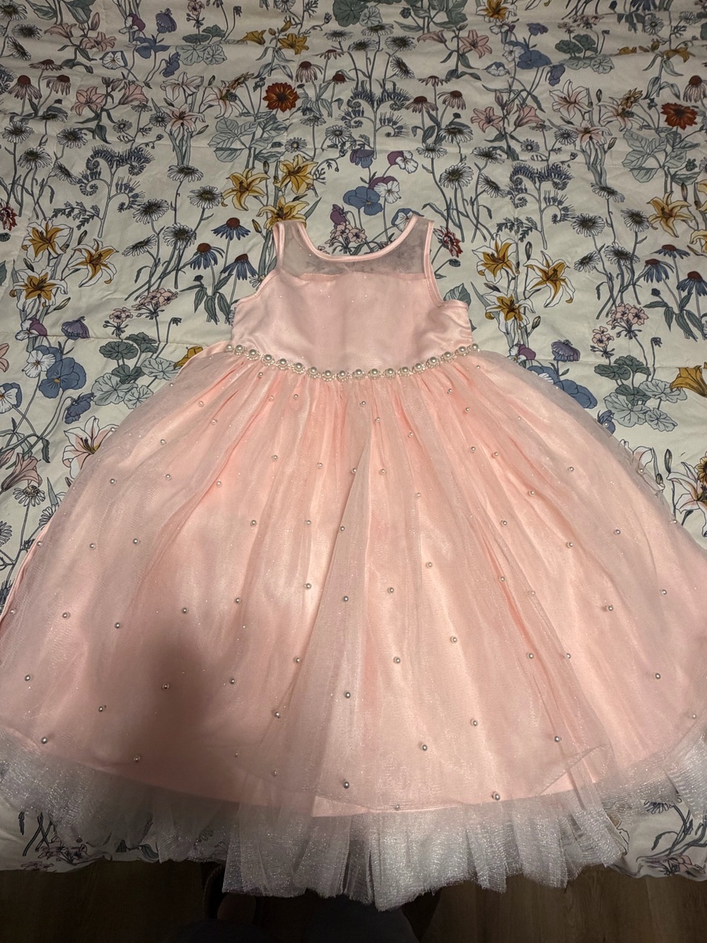 American Princess Light Pink Tulle Party Dress with Pearl Waistband